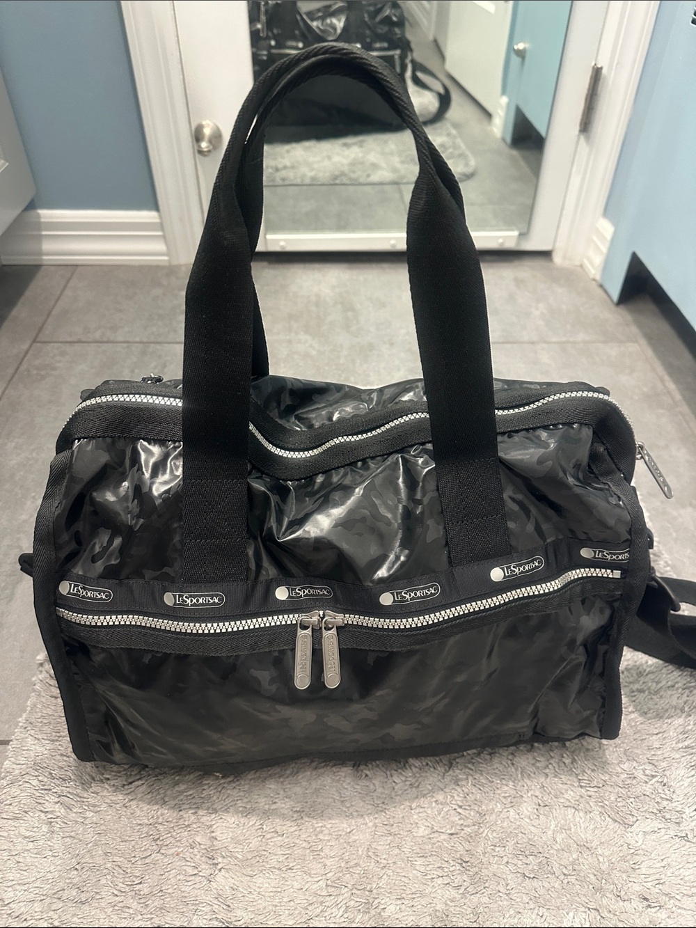 NWT Soulcycle Lesportsac Black Glossy  Laptop Bag with Shoulder Strap